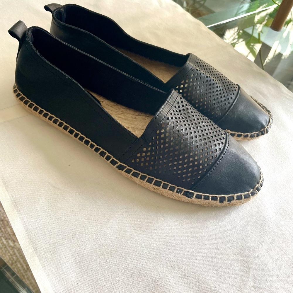 Black perforated-leather espadrilles